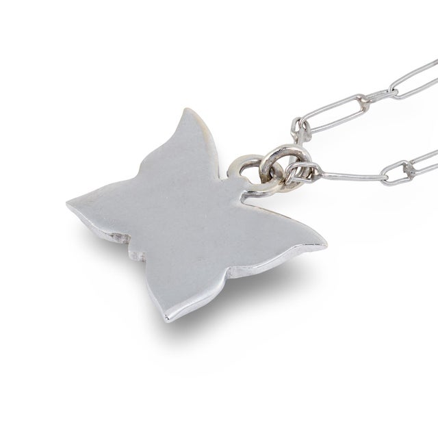 Vintage Diamond Platinum Butterfly Charm Paperclip Necklace For Sale - Image 4 of 4