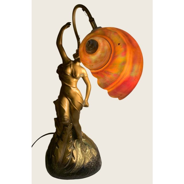 1900 - 1909 Art Nouveau Lady Nautilus Shell Lamp Circa 1900 For Sale - Image 5 of 12