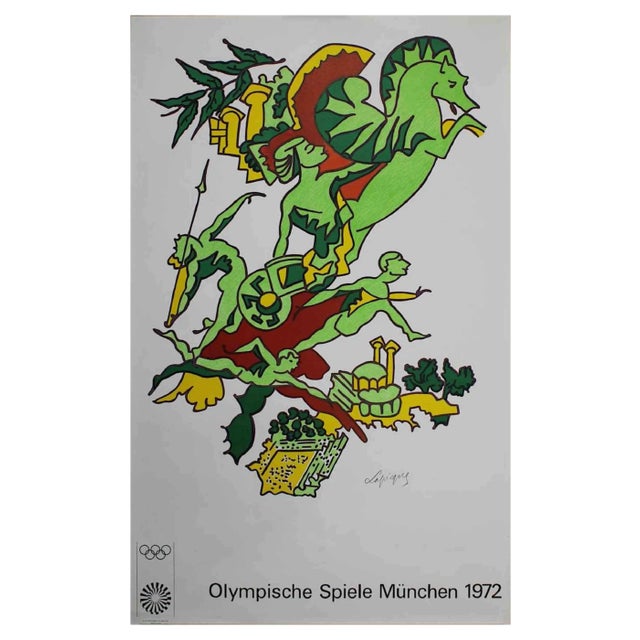 Original Show Jumping Offset Poster by Charles Lapicque, 1972 For Sale