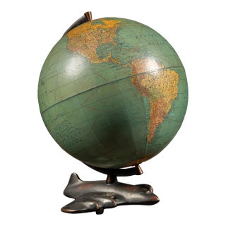 Vintage "Peerless 12" Globe on Figural Japanned Copper Aviation Base by Weber Costello For Sale