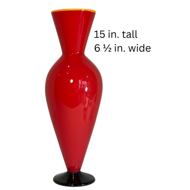 David Levi Signed Ibex 2004 Art Glass Red Vase For Sale - Image 13 of 14