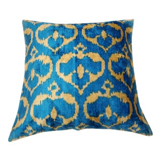 Silk Uzbek Ikat Velvet Hand Made Square Pillow Cushion,19x19 For Sale