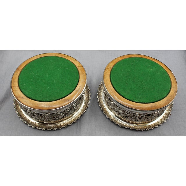1839 Pair of Victorian Sterling Silver Wine Coasters by Samuel Walker & Co. For Sale - Image 4 of 6