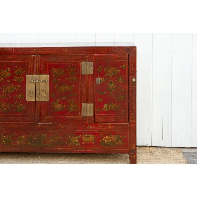 Beautifully Painted Chinese Floral Credenza For Sale - Image 11 of 12