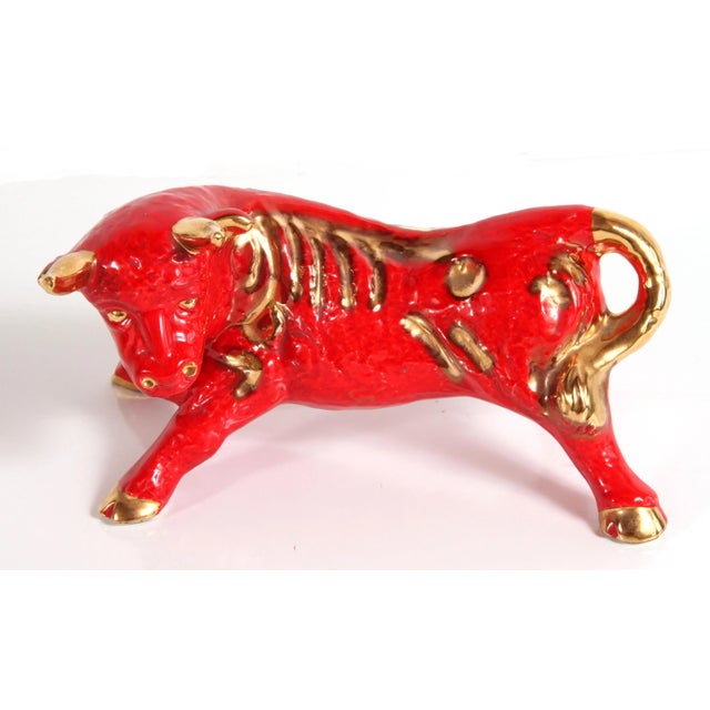 1950s Vintage California Art Pottery Red & Gold Ceramic Bull Figure by Maurice For Sale - Image 5 of 10