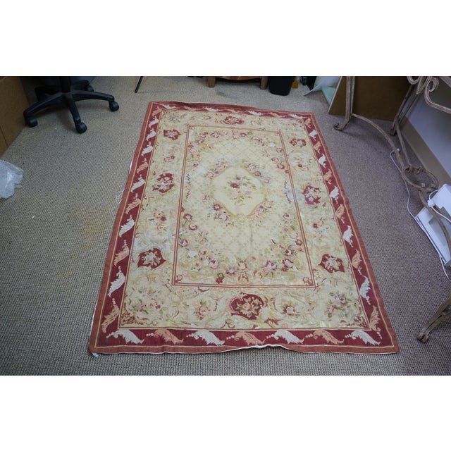 Late 20th Century Vintage Floral Rose Needlepoint Textile Tapestry Area Rug 66" For Sale - Image 5 of 17