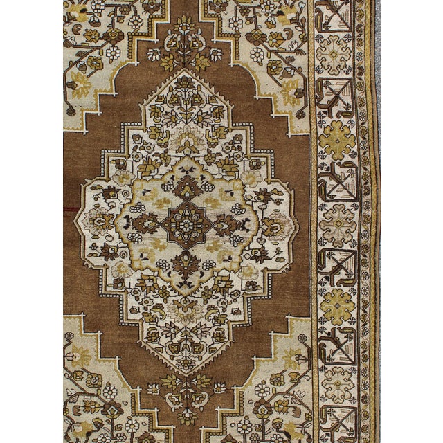 Vintage Turkish Oushak Rug in Warm Brown, Ivory, and Golden Yellow Tones For Sale - Image 4 of 8