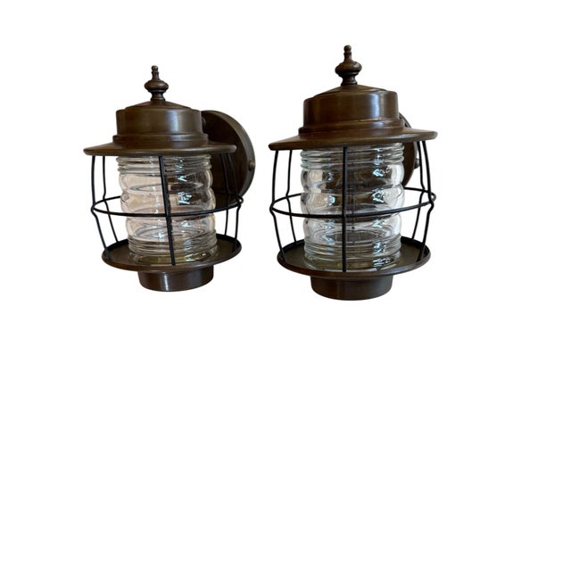 Bronze Mid 20th Century Mid Century Modern Lantern Outdoor Wall Sconces - Pair For Sale - Image 8 of 9
