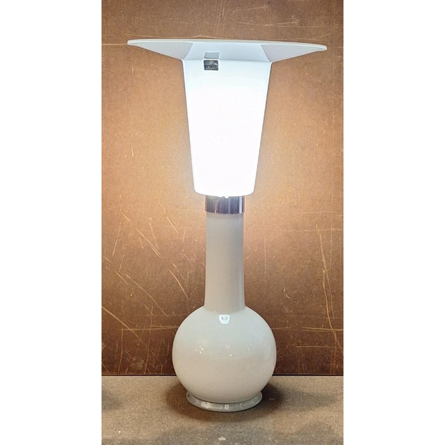 Swedish Table Lamp with Opaque White Glass Base and White Plastic Diffuser Shade from Luxus, 1970s For Sale - Image 9 of 9