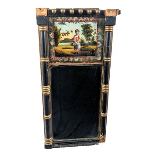 Circa 1830–1845 Empire Biedermeier Reverse-Painted Glass Mirror With Pastoral Scene For Sale