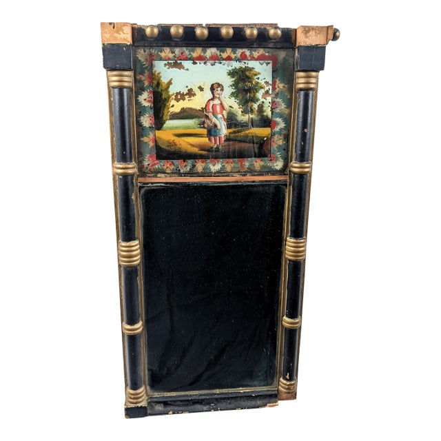 Circa 1830–1845 Empire Biedermeier Reverse-Painted Glass Mirror With Pastoral Scene For Sale