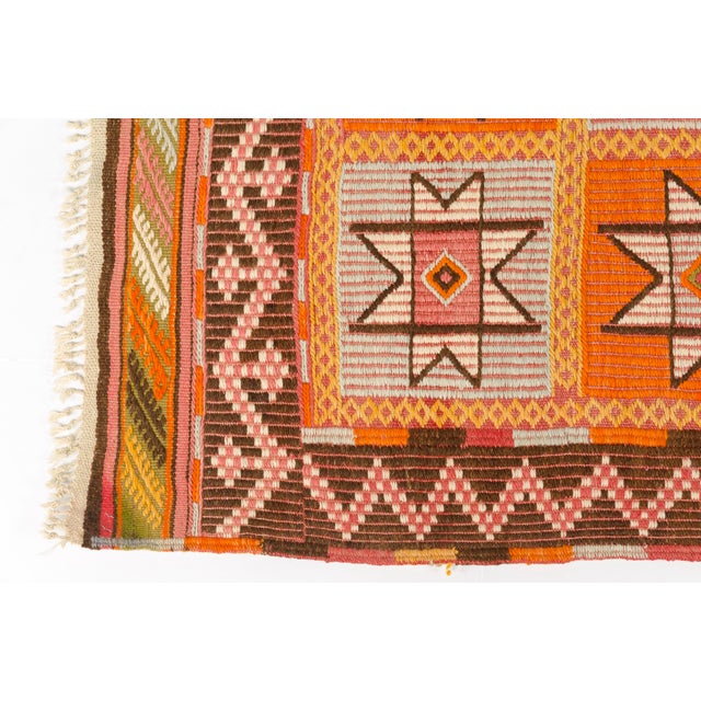 Handwoven Orange & Pink Geometric Area Rug For Sale - Image 9 of 9