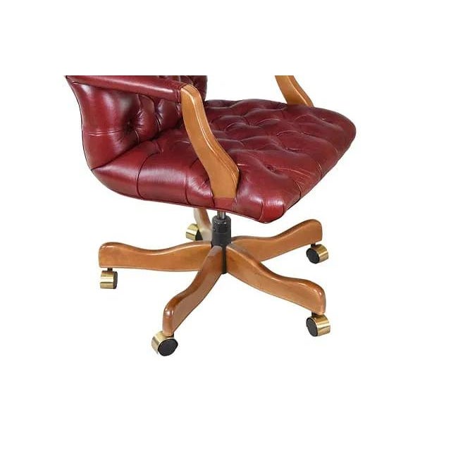 Brick Red Chesterfield Style Tufted Leather High Back Executive Office Chair For Sale - Image 8 of 13