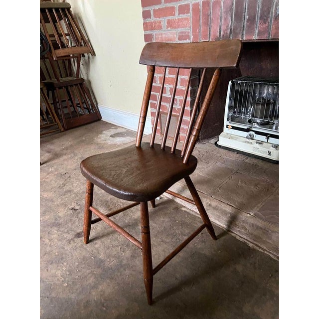 19th Century Pair of Antique American Primitive Style Spindle Back Pine Windsor Side Chairs For Sale - Image 10 of 11