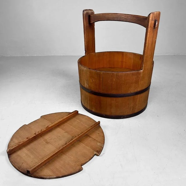 1940s Japanese Wooden Bucket with Lid, 1940s For Sale - Image 5 of 18