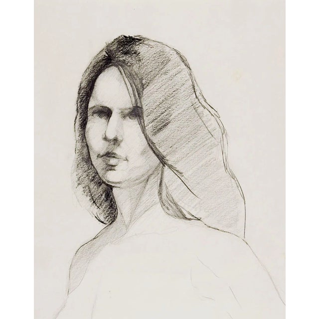Portraiture Late 20th Century Pencil Portrait Partial Nude Drawing For Sale - Image 3 of 3
