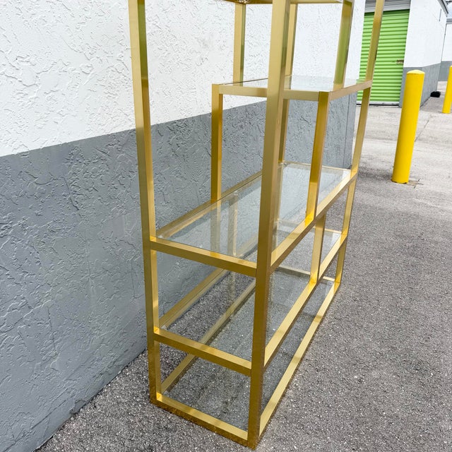 Hollywood Regency Gold and Glass Etagere/Shelving Unit For Sale In West Palm - Image 6 of 12