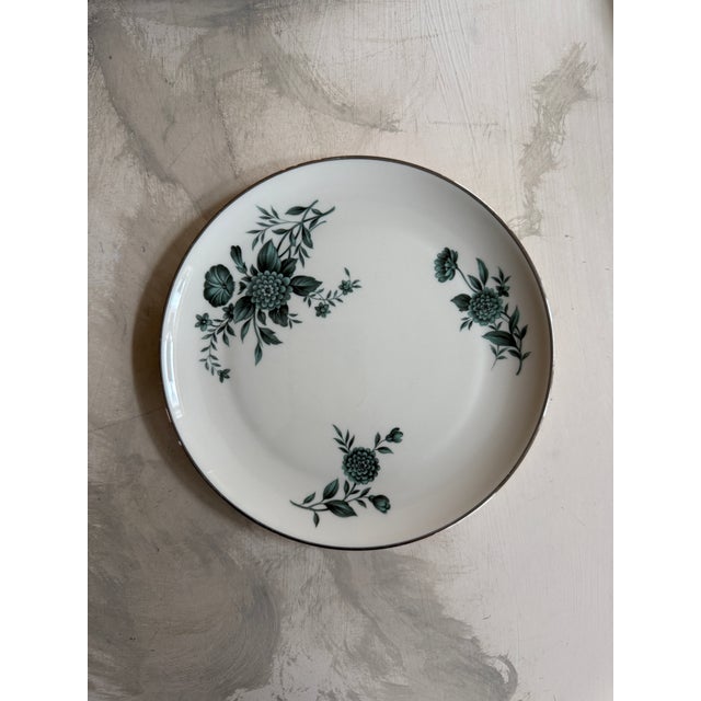 Teal 1960s Pickard Ravenswood 8 Inch Dinner Plates Green Floral - Set of Three (3) For Sale - Image 8 of 9