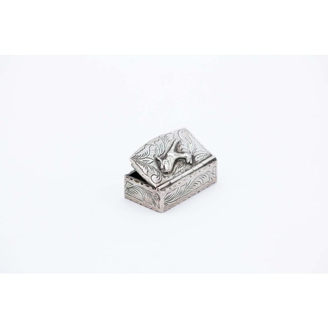 Silver Pill Box with Embossed Gazelle Figure For Sale - Image 5 of 6
