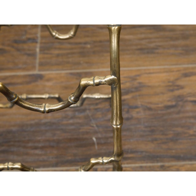 Mid-Century Modern Mid 20th Century French Brass Faux Bamboo Wine Rack with Arching Motifs and Pad Feet For Sale - Image 3 of 12