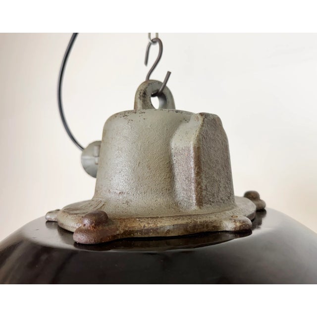 Black Enamel and Cast Iron Industrial Cage Pendant Light from Elektrosvit, 1960s For Sale - Image 11 of 18