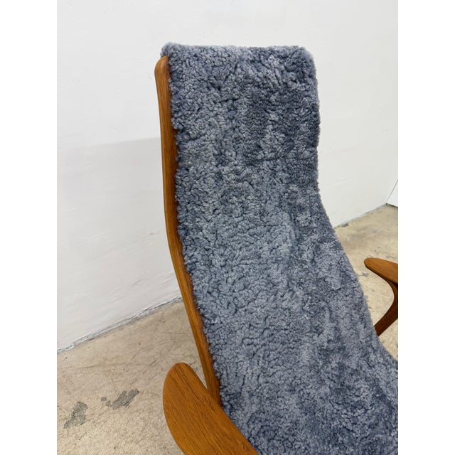 Yngve Ekström Lamino Teak Wood Frame Armchair With Sheepskin Fabric for Swedese For Sale - Image 9 of 16