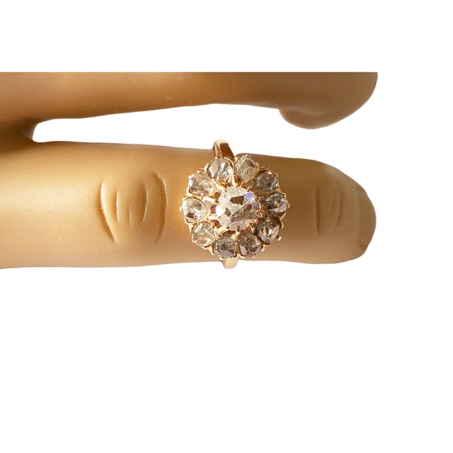 1920's 14k Yellow Gold Rose Cut Diamond Ring Size 4 For Sale - Image 9 of 12