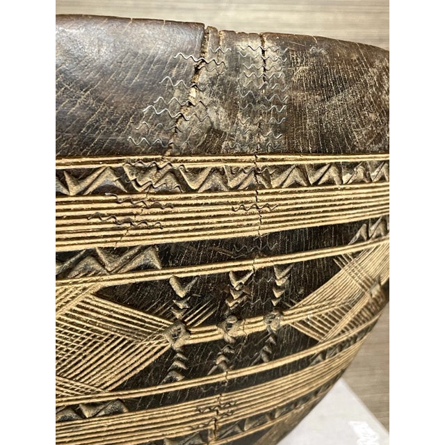 Modern Large African Carved Fulani Wooden Bowl For Sale - Image 3 of 6