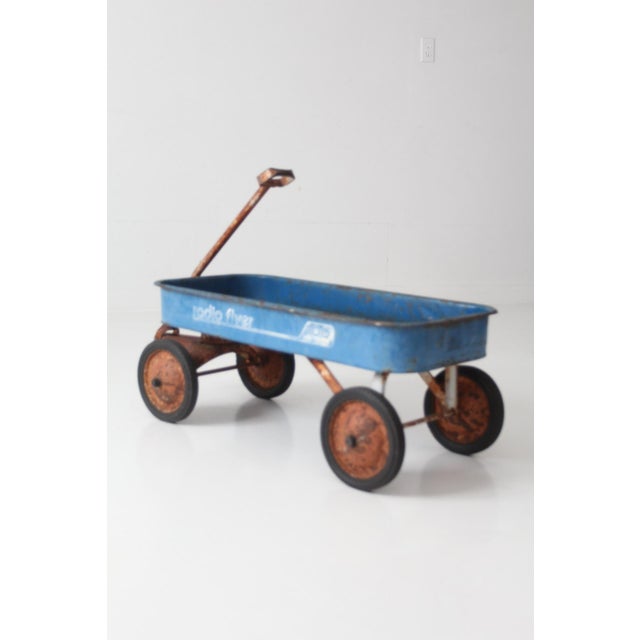 Metal Vintage 1970s Radio Flyer Model 100 Blue Metal Wagon For Sale - Image 7 of 16