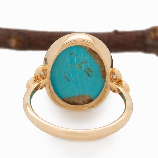 5.4cts Sonoran Turquoise Ring With Natural Diamonds: Solid 14k Gold, 1Size 6.75 For Sale - Image 10 of 10