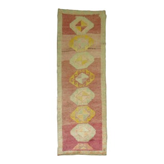 Pink Magenta Field 20th Century Boho Chic Hand-Knotted Anatolian Turkish Runner - 2'11" x 9'3" For Sale