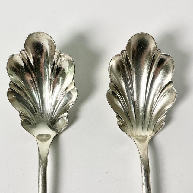 Early 20th Century Art Deco Neoclassical Boho Chic Silverplate Scalloped Fan Shell Serving Spoons - A Pair For Sale - Image 6 of 10