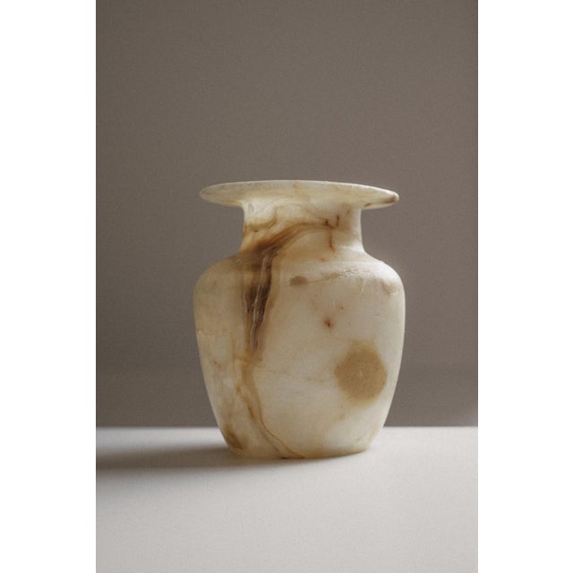 Beige Hand-Carved Egyptian Alabaster Vase For Sale - Image 8 of 13