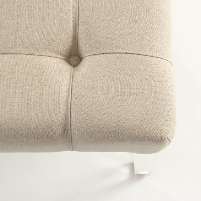 French Meline Natural Linen Bench with Acrylic Legs For Sale - Image 3 of 4