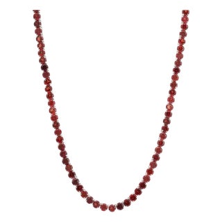 Modern 5mm Round Garnet Tennis Necklace Crafted in Sterling Silver- Gift for Women For Sale