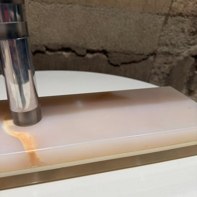 Off-white Mid-Century Modern Desk Lamp Polished Aluminum Shade Luxurious Stone For Sale - Image 8 of 14