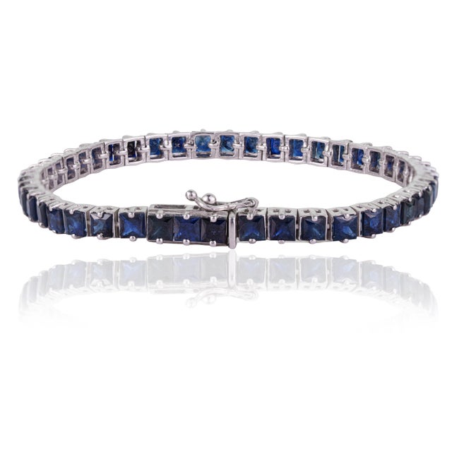 Not Yet Made - Made To Order Art Deco 13.73 Ct Certified Blue Sapphire Tennis Bracelet for Women, Christmas Gift For Sale - Image 5 of 13