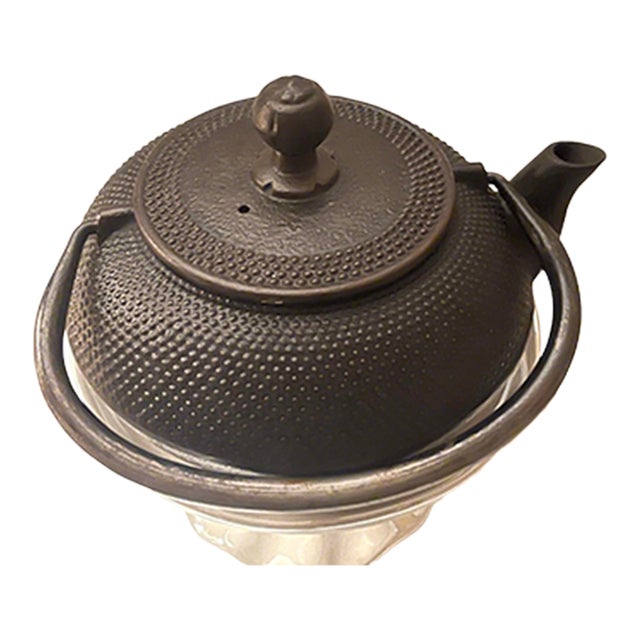 Early 20th Century Iwachu Japanese Iron Tea Kettle Tetsubin Nambu Tekki Hobnail Signed For Sale