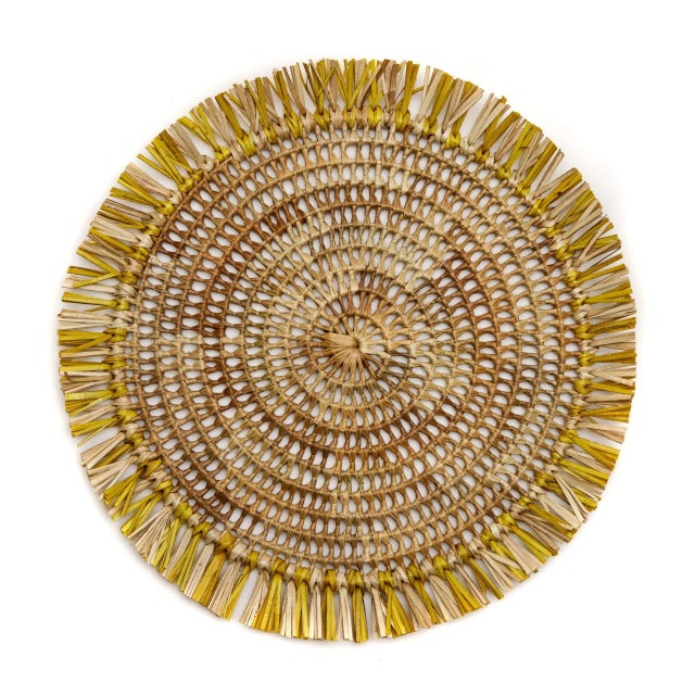 Contemporary Deborah Rhodes Fringe Raffia Placemats, Yellow, Set of 4 For Sale - Image 3 of 3