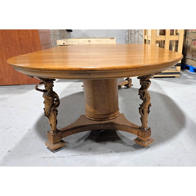 1876 Dining Table "Lady Liberty", Hand Carved Quarter Sawn Oak With 12 Leaves For Sale - Image 10 of 13