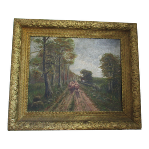 Antique Signed Victor Wild Oil Painting on Canvas "Sheep Down Old Country Road" Framed