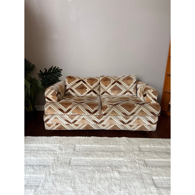 Mid 20th Century Vintage 1970s Groovy Loveseat Sofa With Jack Lenor Larson Fabric For Sale - Image 5 of 12