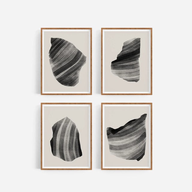 Set of 4 geometric prints 16"x20" size open edition giclee prints. Elegant abstract black figures on beige background....