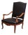 19th Century French Louis XV Carved Walnut Armchair With Black Leather For Sale