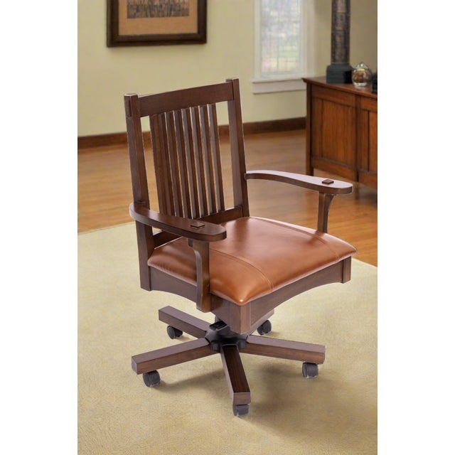 Arts and Crafts Mission Oak Office Chair Micheals Cherry For Sale - Image 14 of 15