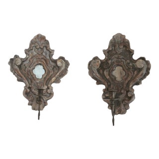 18th Ct Italian Antique Mirror Pair With Detachable Candle Hooks For Sale
