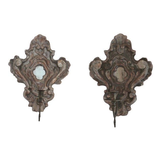18th Ct Italian Antique Mirror Pair With Detachable Candle Hooks For Sale