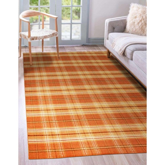 2020s 8x10 Yellow Flat Weave Wool Tartan Kilim Geometric Modern Carpet Rug For Sale - Image 5 of 7