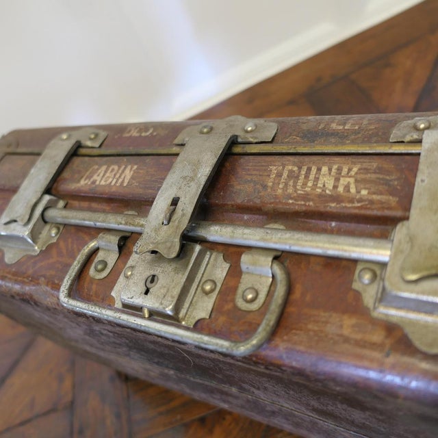 Brown Metal Travel Cabin Trunk by T. Wilkes & Sons, 1910 For Sale - Image 8 of 12