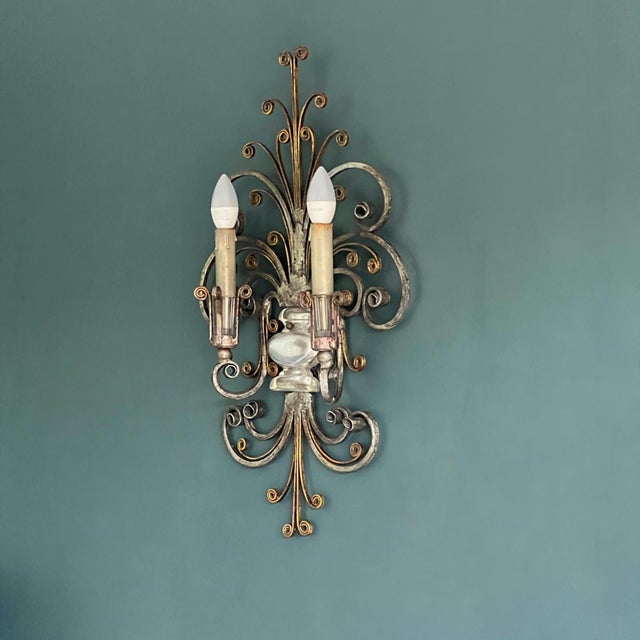 Gilt Iron and Crystal Wall Light from Banci Firenze, 1960s For Sale - Image 6 of 9